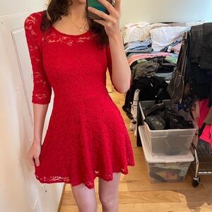 Material Girl Vibrant Red Lace Mini Dress